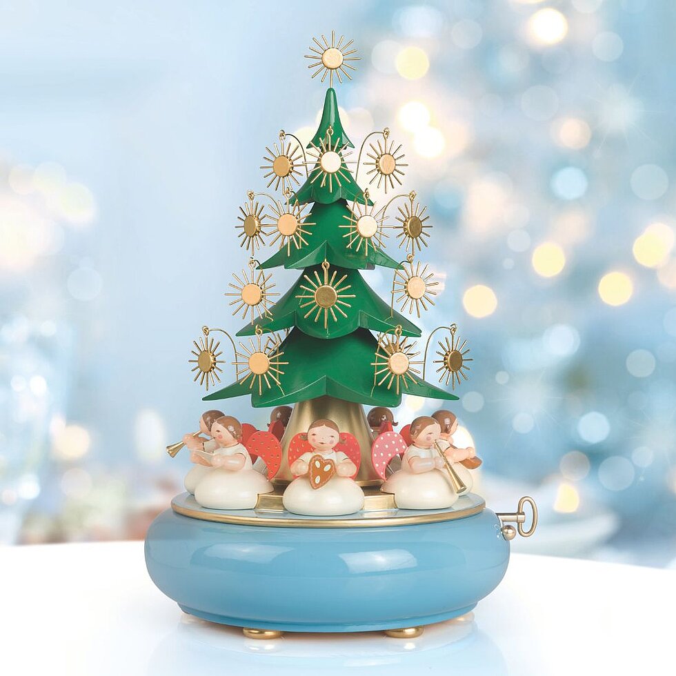 Spieldose von Wendt & Kühn mit Weihnachtsbaum und musizierenden Engeln