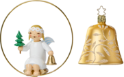 5226/6312/1gold, Engel im Ring mit Bäumchen und Glocke; Glasglocke, gold