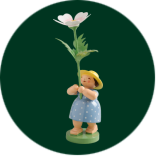 Linkbutton, illustriert mit einem Blumenkind: Mädchen mit Buschwindrose.