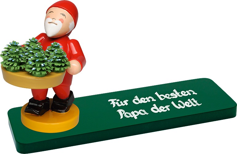 Heinzelmännchen mit Pflänzchen, auf Sockelplatte