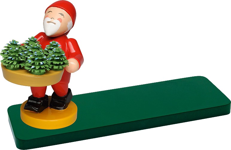 Heinzelmännchen mit Pflänzchen, auf Sockelplatte