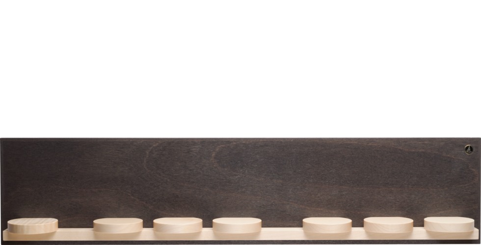 Wandpräsentation mit sieben Schiebetellern, klein dunkel, 50 x 11 x 5,5 cm