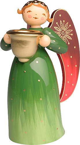 Engel reich bemalt, mit Lichtnapf, grün