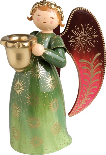 Engel reich bemalt, groß, mit Lichtnapf, grün