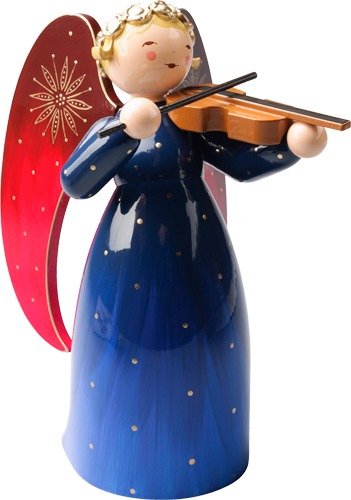Engel reich bemalt, groß, mit Violine, blau