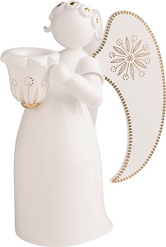 Engel, golden bemalt, mit Lichtnapf, weiß