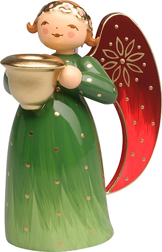 Engel reich bemalt, klein mit Lichtnapf, grün