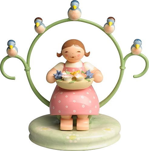 Mädchen im Reifen, mit Blumenschale und Vögeln