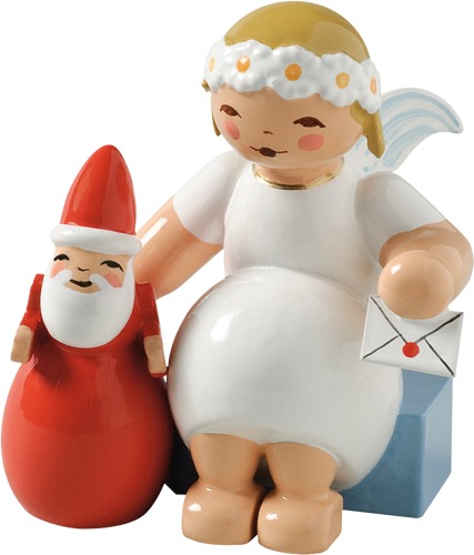 Margeritenengel, sitzend, mit Weihnachtsmann