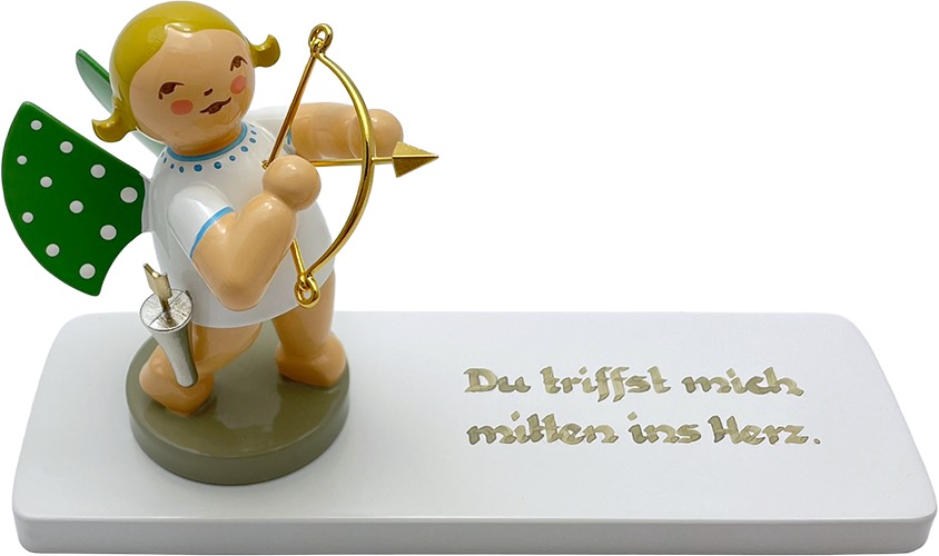 Amorengel, Engel mit Bogen vergoldet, auf Sockelplatte