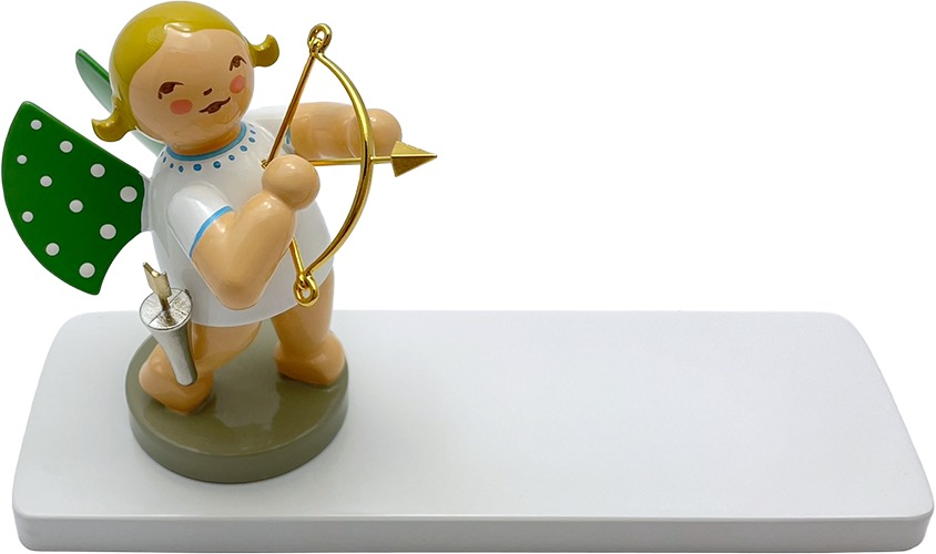 Amorengel, Engel mit Bogen vergoldet, auf Sockelplatte