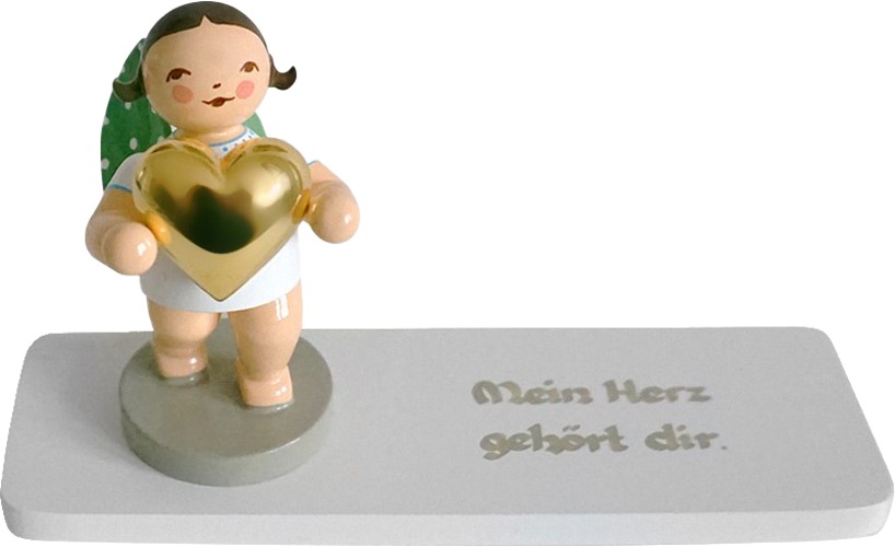Liebesbote, Engel mit Herz vergoldet, auf Sockelplatte