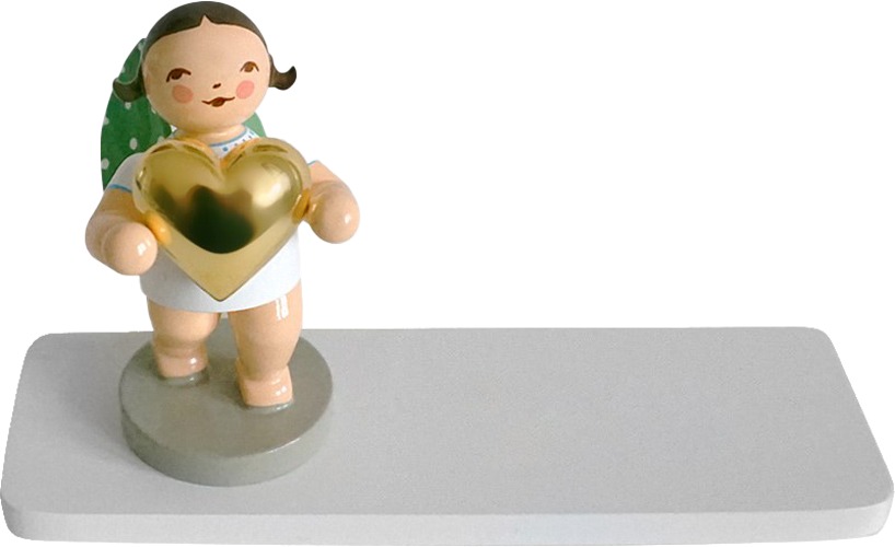 Liebesbote, Engel mit Herz vergoldet, auf Sockelplatte