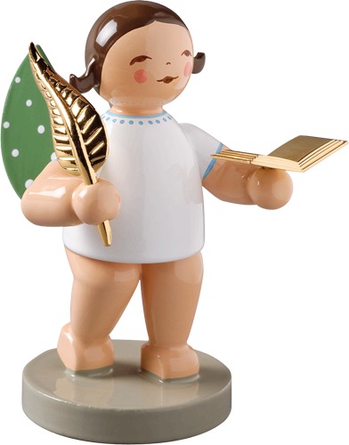 Poet, Engel mit Buch und Feder vergoldet