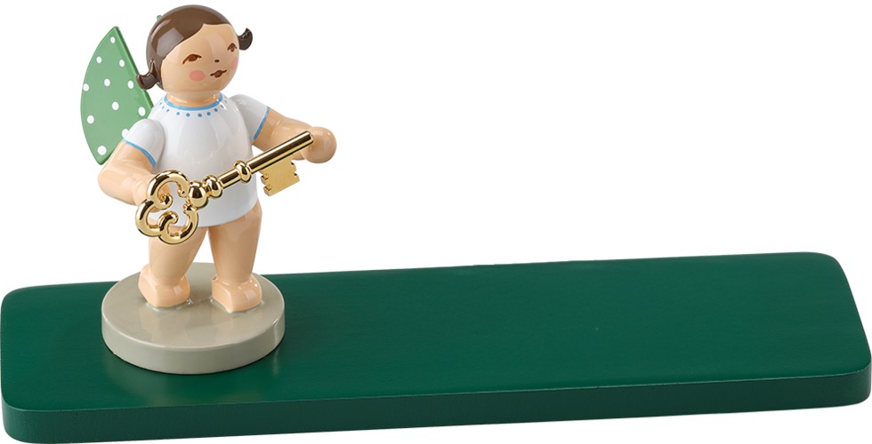 Schatzmeister, Engel mit Schlüssel, vergoldet, auf Sockelplatte