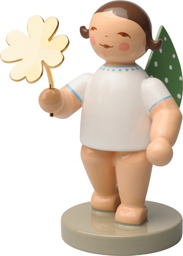 Glücksbote, Engel mit Kleeblatt vergoldet