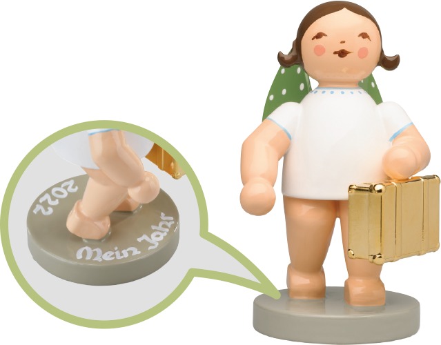 Weltenbummler, Engel mit Koffer, vergoldet