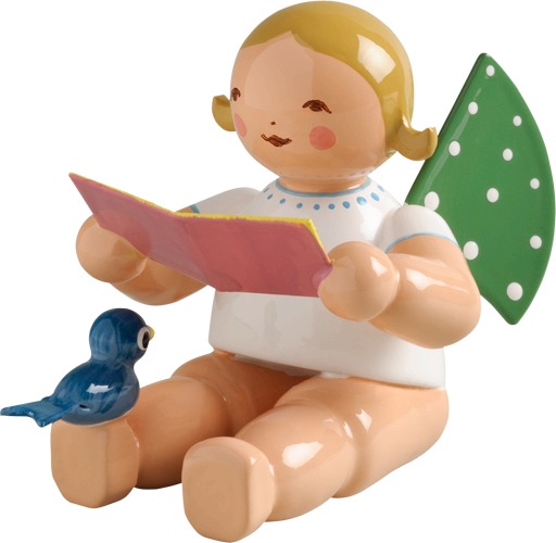 Engel mit Liederbuch und Vogel, sitzend ohne Sockel