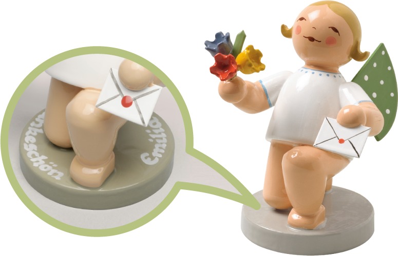 Engel mit Brief und Blumen, kniend