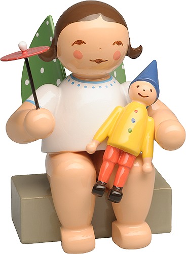 Engel mit Kasper und Schirm, sitzend