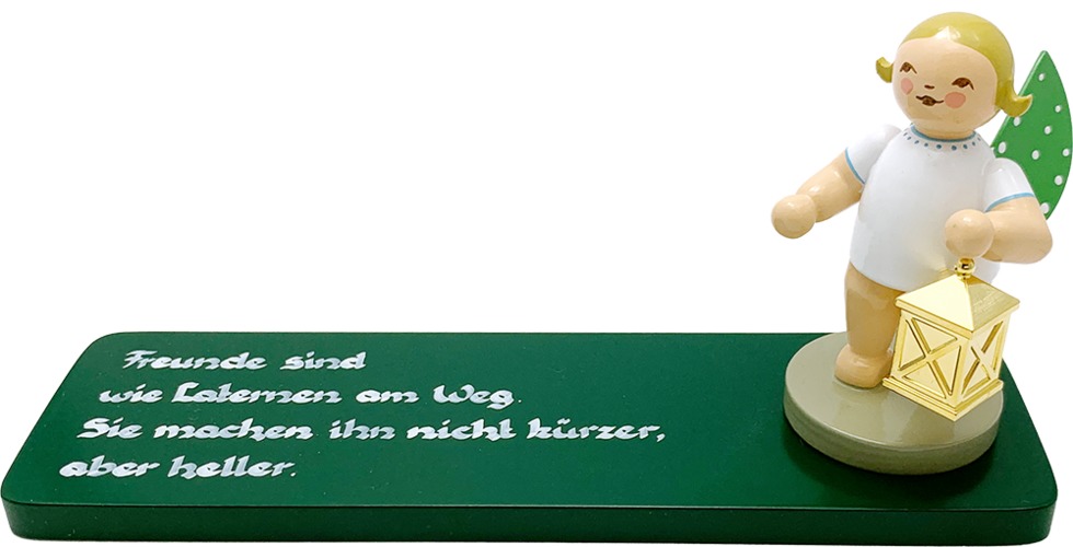 Weggefährte, Engel mit Laterne vergoldet, auf Sockelplatte
