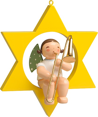 Engel mit Zugposaune, im Stern