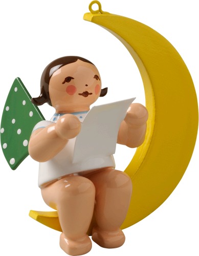 Engel mit Notenblatt, im Mond
