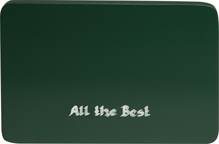 Beschriftete Sockeplatte, grün, "All the Best", 85 x 60 mm