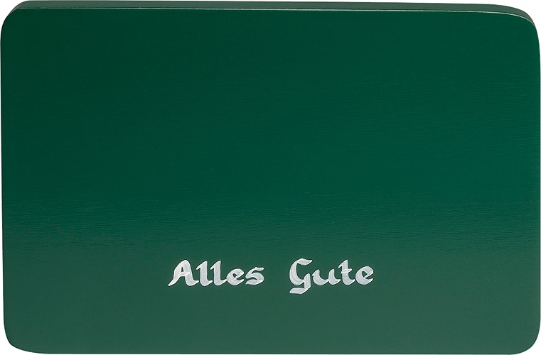 Beschriftete Sockelplatte, grün, "Alles Gute", 85 x 60 mm