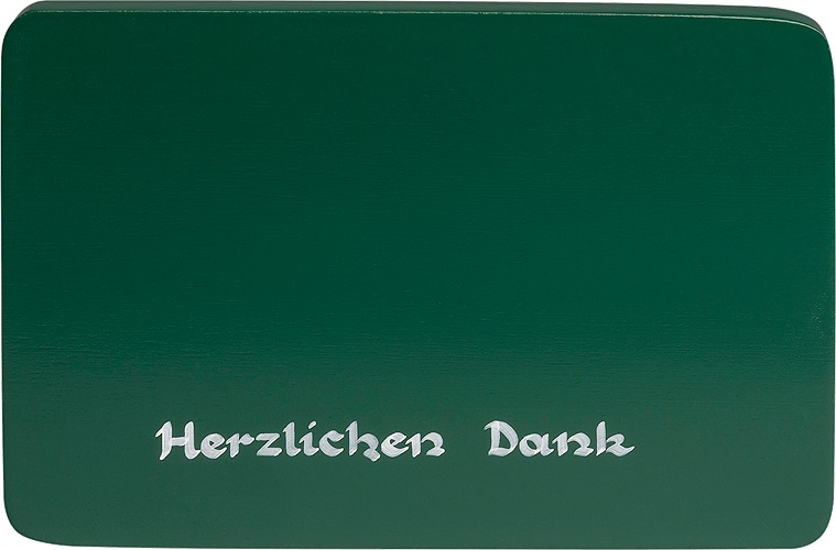 Beschriftete Sockelplatte, grün, "Herzlichen Dank", 85 x 60 mm