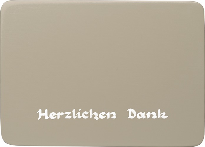 Beschriftete Sockelplatte, silbergrau, "Herzlichen Dank", 85 x 60 mm, neu ab März 2026