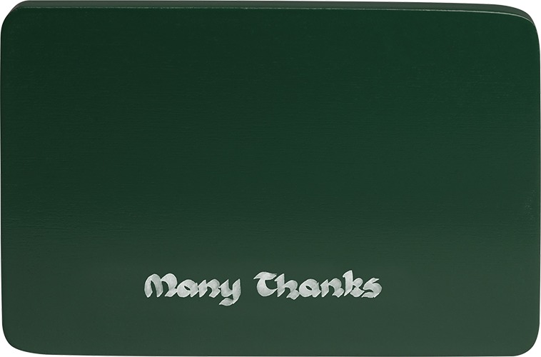 Beschriftete Sockelplatte, grün, "Many Thanks", 85 x 60 mm