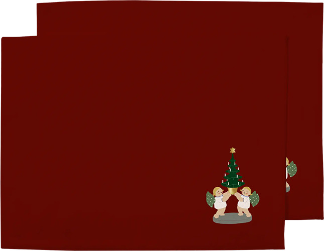 Tischset, Engelgruppe mit Baum, rot, 2 Stück, Polyester