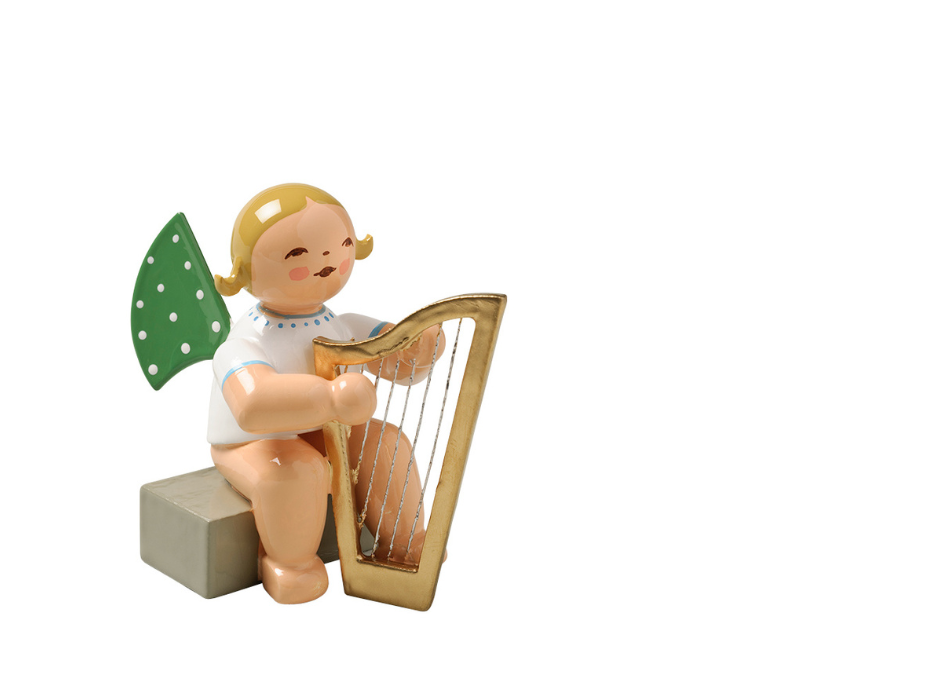 Figur eines Engels, sitzend, mit Harfe