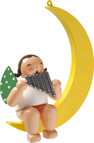 Engel mit Panflöte, im Mond