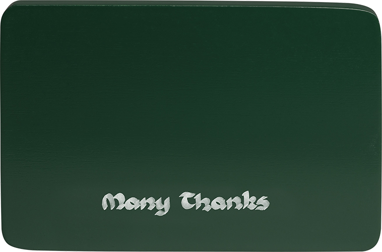 Beschriftete Sockelplatte, grün, "Many Thanks" ("Herzlichen Dank")