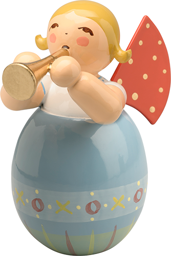 Engel mit Flöte in blauem Ei, mit Musterung; 
ab 1. März 2026