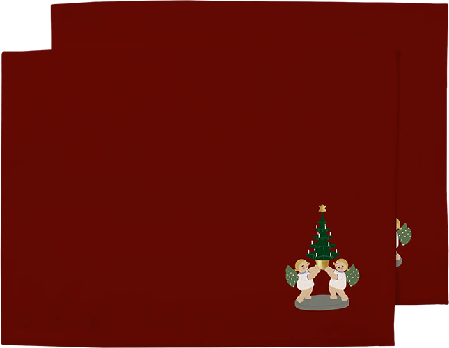 Tischset, Engelgruppe mit Baum, rot, 2 Stück, Baumwolle